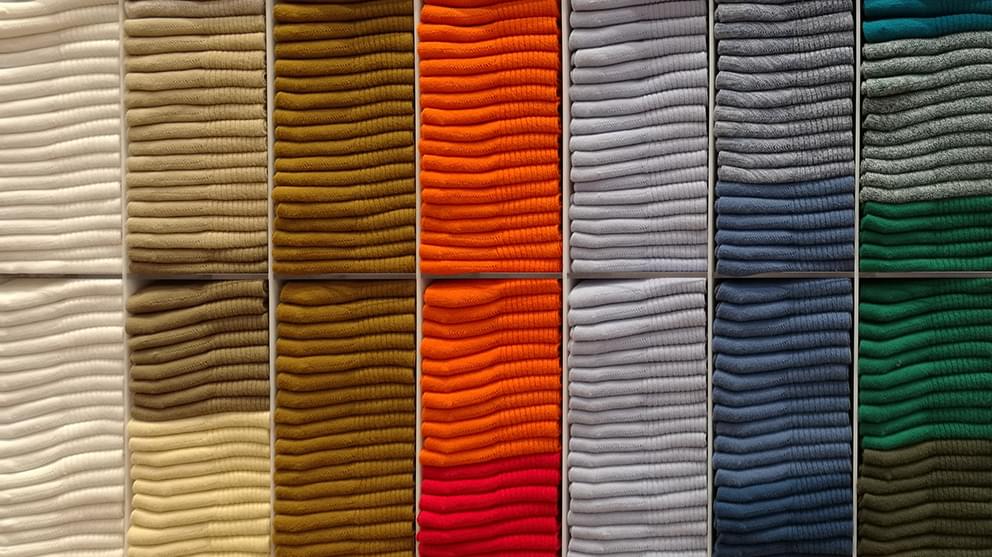 Columns of folded jumpers of varying colours